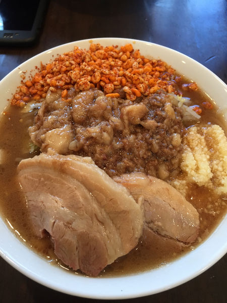 「小ラーメン ニンニク カラメ アブラ マシマシ  辛揚げ」@ラーメンパワースポット 厚木店の写真