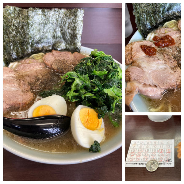 「チャーシューメン　ほうれん草増し（サービス玉子）」@ラーメンショップ 二ツ橋店の写真