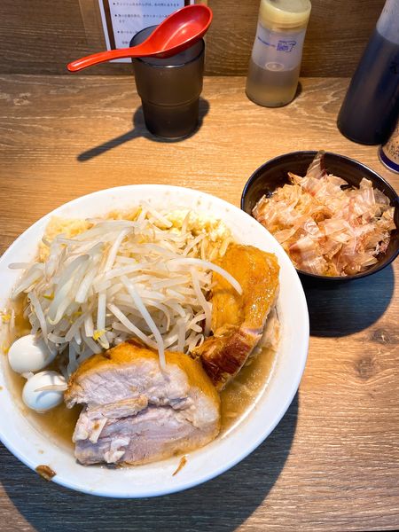 「ラーメン 麺少なめﾆﾝﾆｸ少生姜 あぶたま」@麺屋 浜一の写真