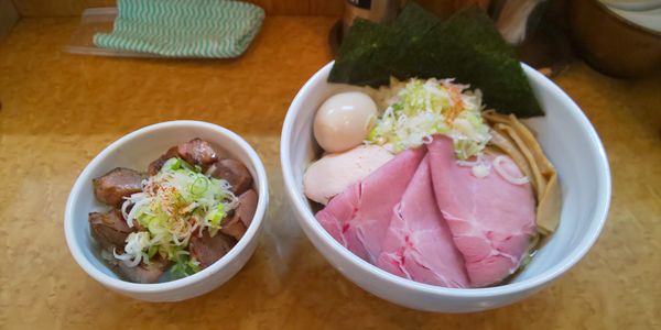 「特盛まぜそば 大盛 豚肩ロース飯」@中華そば 児ノ木の写真