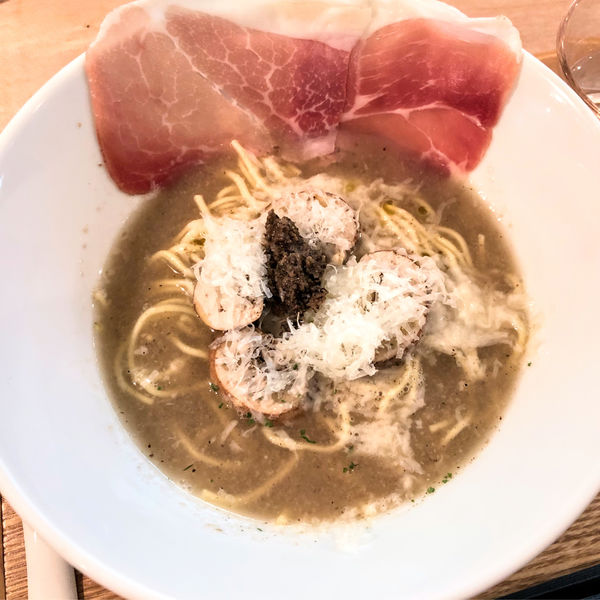 「ポルチーニ900円」@伊太そば 豚骨イタリアンラーメンの写真