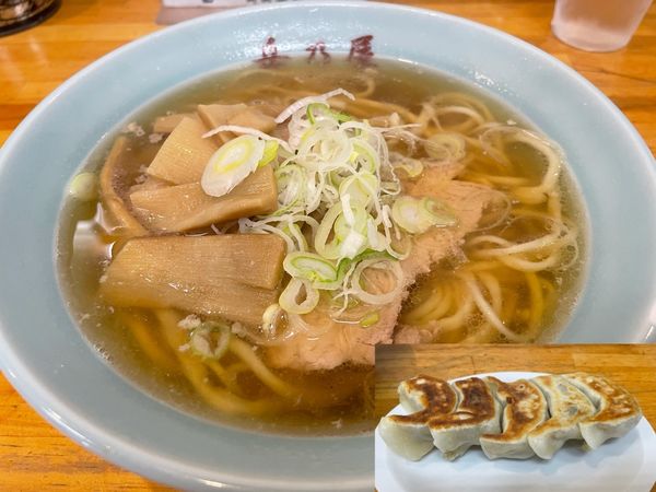 「ラーメン630円、餃子450円」@青竹手打麺 餃子 岳乃屋の写真