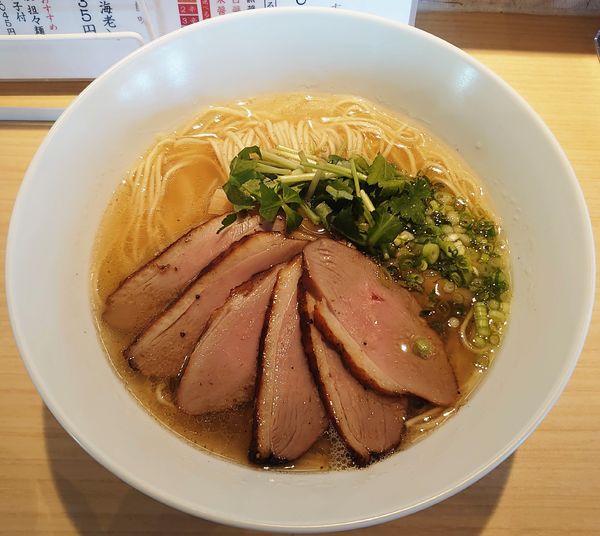 「鴨そば(塩、白トリュフオイル付)1100円」@支那そば まるこうの写真