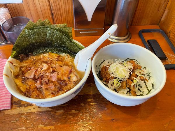 「ランチ 1番だし+焼豚丼+のり」@麺や 阿闍梨の写真