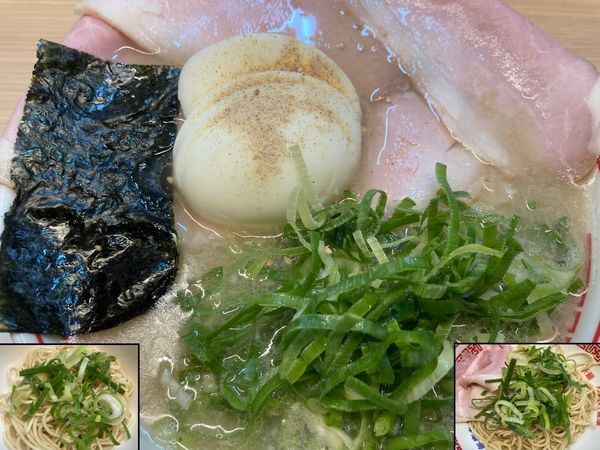 「特製淡口豚骨ラーメン＋替玉＋煮干し和え玉」@空ノ色 王子店の写真