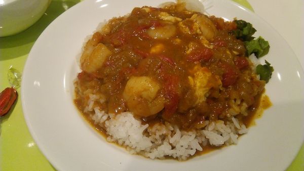 「エビトマトエッグカレー 980円＋4ホット 30円」@インド式カレー 夢民の写真