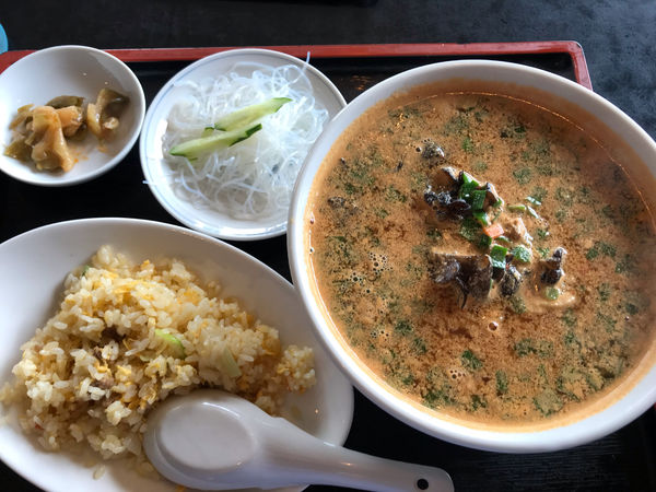 「四川坦々麺固め+半炒飯930円」@鉄龙山 つきみ野店の写真