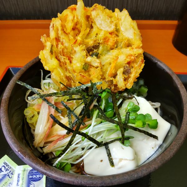 「【季節限定】夏の冷しそば（￥580）＋かき揚げ（クーポン）」@ゆで太郎 東邦医大通り店の写真