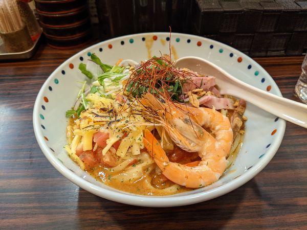 「海老トマト味噌まぜそば」@らー麺 あけどやの写真