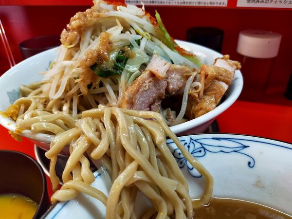 「大・麺増し600・つけ麺・生卵（脂・唐辛子・柚子）」@ハナイロモ麺 吉祥寺本店の写真