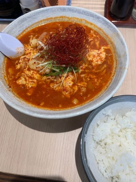 「南ばん麺（メチャ辛） 750円　半ライス　100円」@南ばん亭の写真