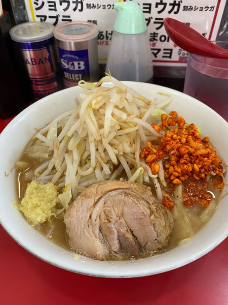 「ラーメン普通、麺少なめ、しょうが、辛あげ」@用心棒の写真