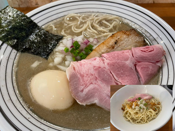 「特にぼしそば1020円、ガーリック和え玉300円」@らーめん コットンポットの写真