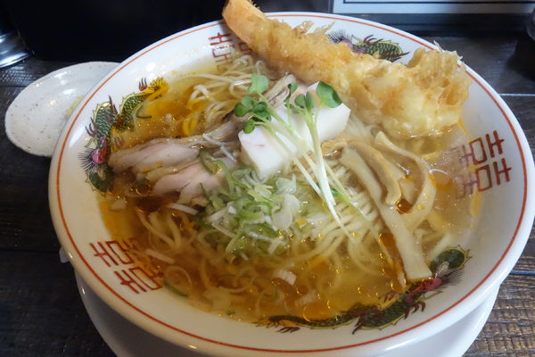 「一周年限定麺第１弾　エビシャモソバ＋海老天」@ラーメン カラテキッドの写真