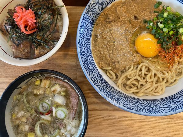 「限定:牡蠣味噌かま玉つけそば」@中華そば専門 とんちぼの写真