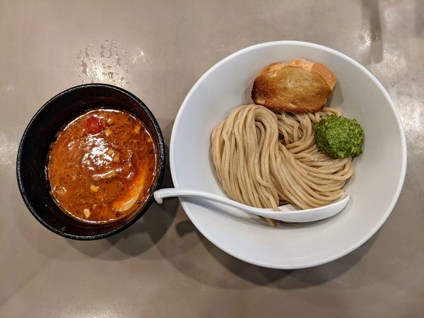 「海老トマトつけ麺（麺少なめ、肉増し）」@つけ麺 五ノ神製作所の写真