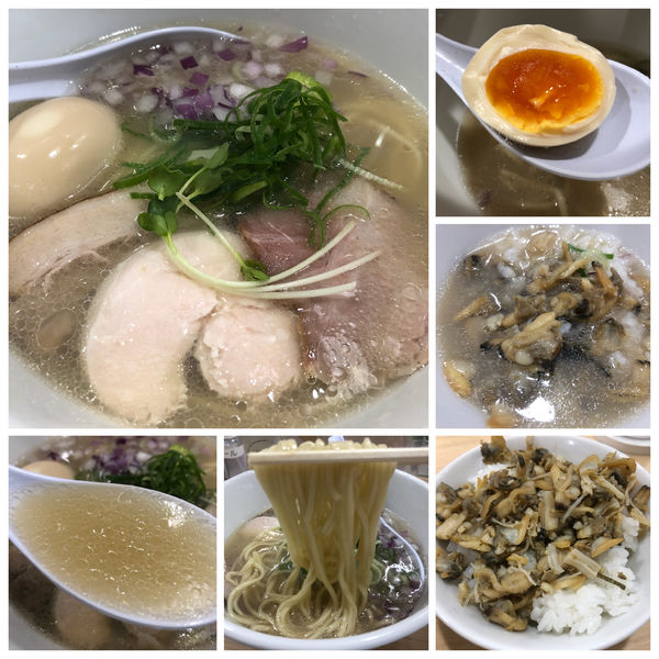 「味玉貝麺（貝白湯）1050円 月替わり貝ごはん 小150円」@貝麺みかわの写真