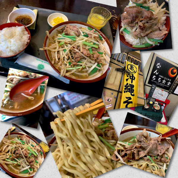 「牛肉そば（ﾗｲｽ・もずく・お新香・ジュース付）1000円」@なんちち食堂の写真