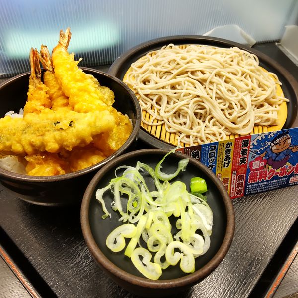 「天丼セット（￥650）＋海老天（クーポン）」@ゆで太郎 蒲田中央通り店の写真