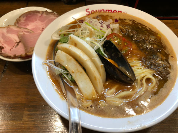 「魚介のペスカトーレらぁ麺+肉増し」@Soupmenの写真