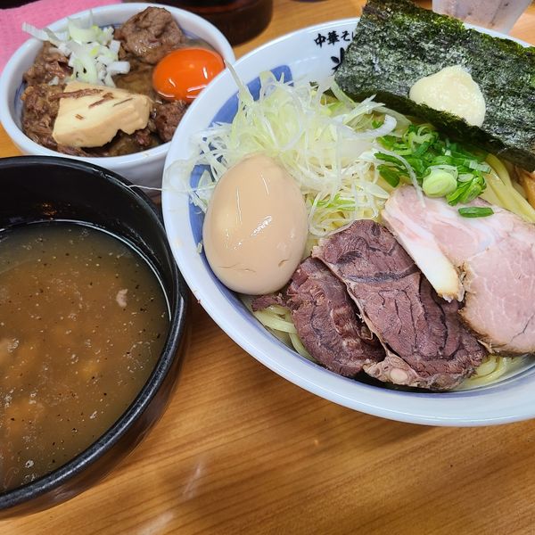 「前編　牛出汁つけそば塩　牛スジ丼」@中華そば 半ざわの写真