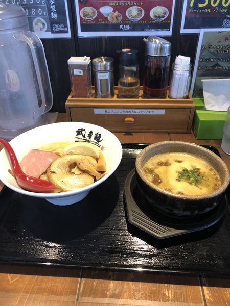 「濃厚つけ麺　900円　＋　鶏めし350円」@武者麺 根来インター店の写真