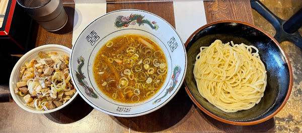 「つけめん＋ランチＢ（肉めし）」@オールドラーメンショップ 逆流の写真