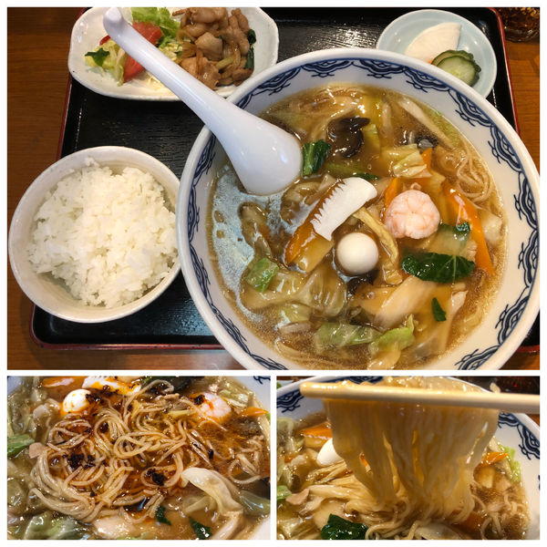 「しま麺 Aセット(ライス小･サラダ･焼肉) 930円」@中華菜館しまの写真