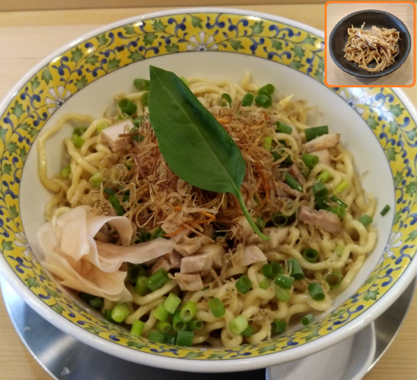 「まぜそば ￥900・なめたけ ￥100」@中華そば すばる食堂の写真