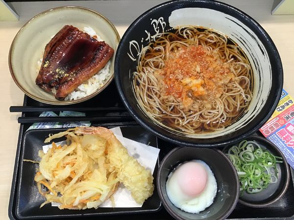 「朝そば(玉子)370円、ミニうな丼550円、クーポン海老天」@ゆで太郎 柏大井店の写真