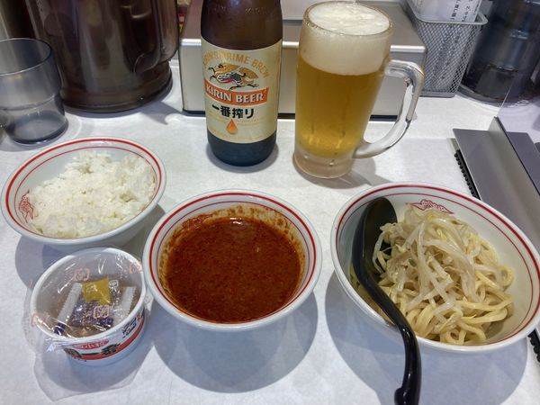 「冷やし味噌ビールセット＋納豆＋小ライス」@蒙古タンメン 中本 錦糸町店の写真
