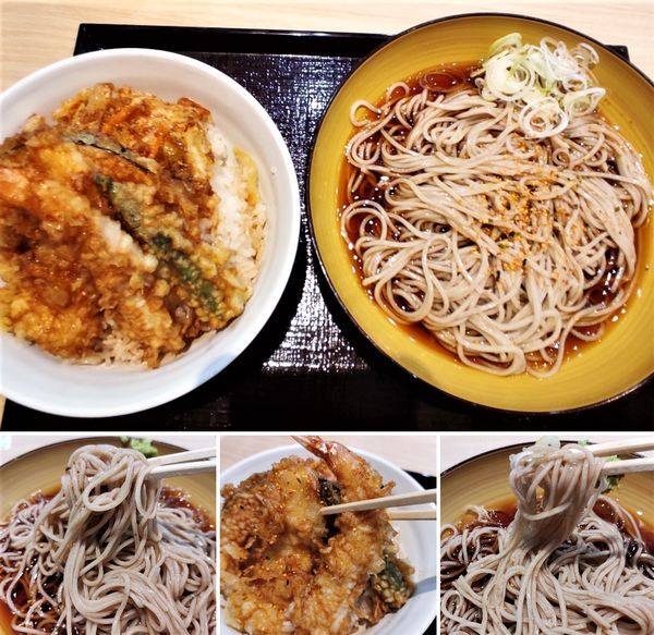 「天丼＆冷やしそばセット　790円」@いわもとQ 浅草店の写真