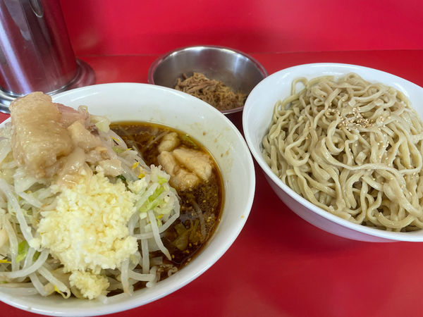 「小つけ麺麺少なめごま味ほぐし豚ヤサイニンニクアブラ」@ラーメン二郎 茨城守谷店の写真