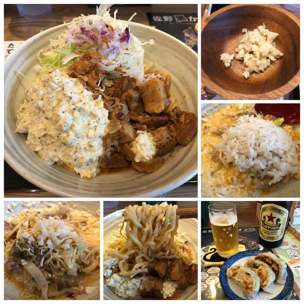 「【限定】肉カス･モッシュそば800円手包み餃子200円赤星」@(仮)麺食堂の写真