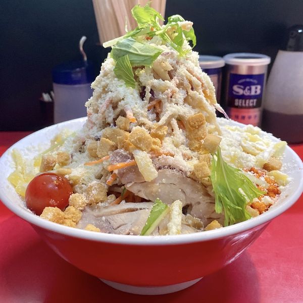 「冷やし中華 野菜マシニンニクマシ辛揚げガリマヨ＋シーザー」@千里眼の写真