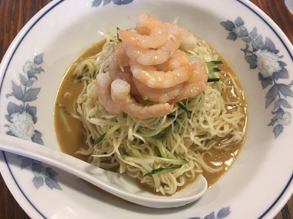 「【夏季限定】黄金雲丹冷やし麺(麺大盛・海老増量)」@中国ラーメン 揚州商人 末吉橋店の写真