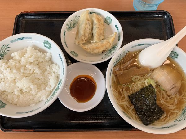 「半ラー200+3餃130+半飯120＝450円」@日高屋 小手指北口店の写真