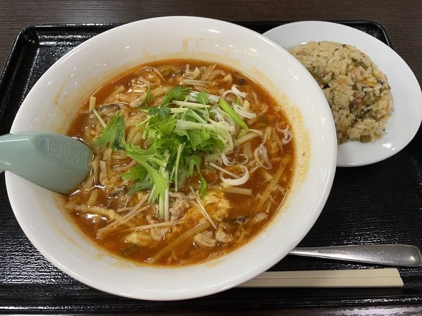 「サンラータン麺・高菜チャーハンセット」@福泰厨房の写真