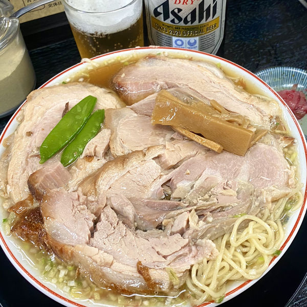 「柔らかバラ肉そば 並＋中瓶ビール」@中華そば みずさわ屋の写真