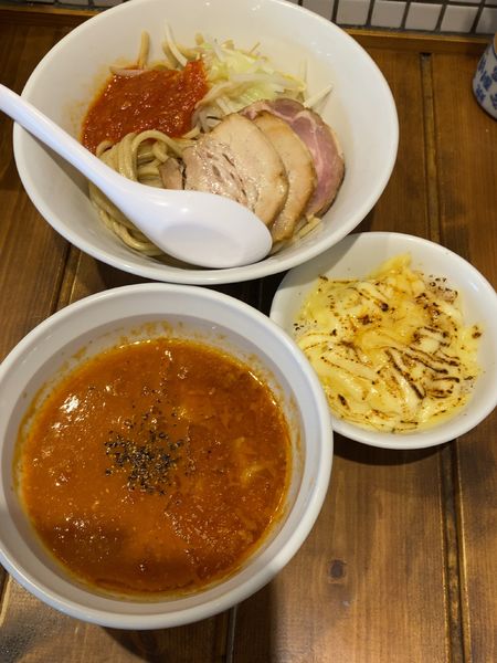 「チャーシューとまとつけ麺1080円+チーズごはん」@カッパラーメンセンターの写真