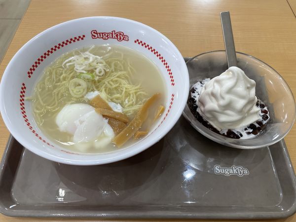 「冷たい!スガキヤラーメン390円＋クリームぜんざい240円」@スガキヤ 市橋バロー店の写真