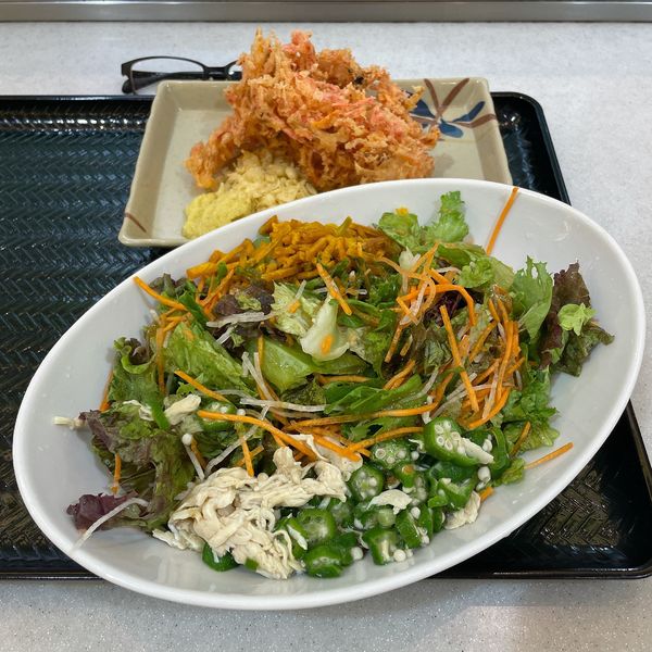 「コクうまサラダうどん 小 （生姜と玉葱）野菜増量」@はなまるうどん 府中フォーリス店の写真