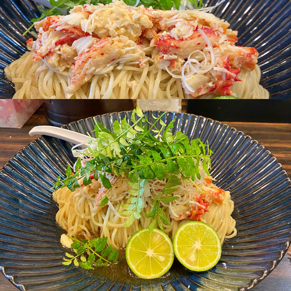 「限定(終了)・花咲蟹の冷やし和えそば ¥1800」@稲荷屋の写真
