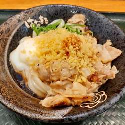 塩豚、温玉、おろしうどん、冷し