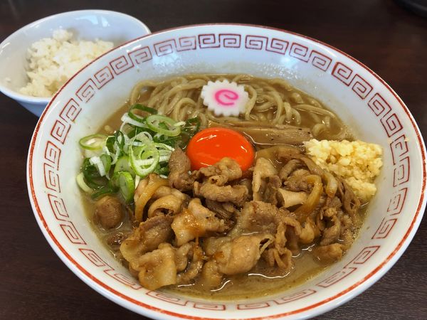 「肉玉そば並盛＋ごはん小」@元祖 肉玉そば越智の写真