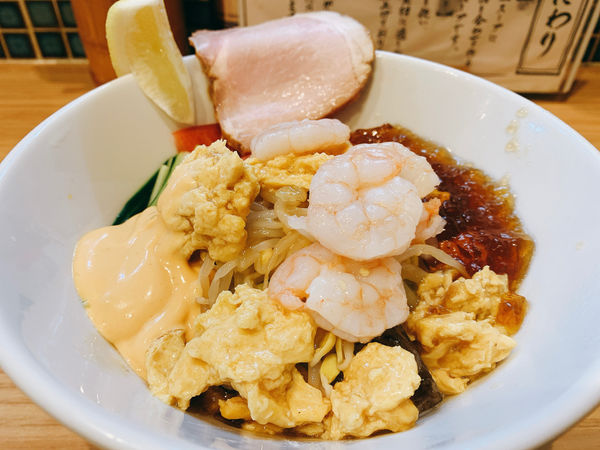 「エビ玉冷やし中華そば」@ほっこり中華そば もつけの写真