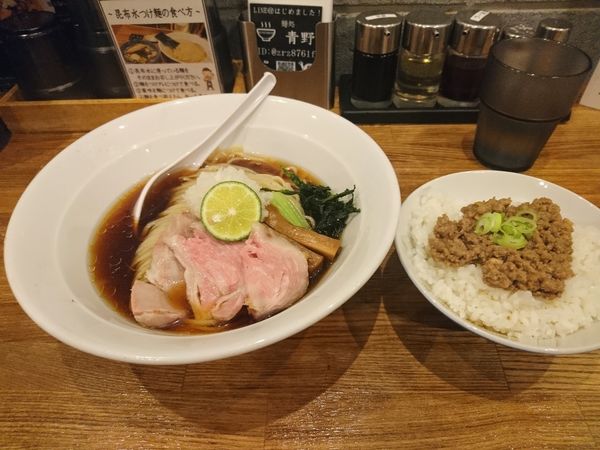 「限定 冷やし秋刀魚煮干しそば+スタミナ丼」@麺処 青野の写真