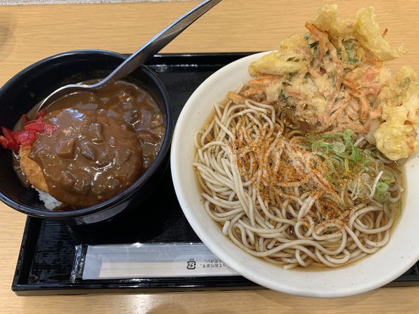 「ミニカレー丼セット500+天ぷら100=600円」@めん処一ぷく 新座店の写真