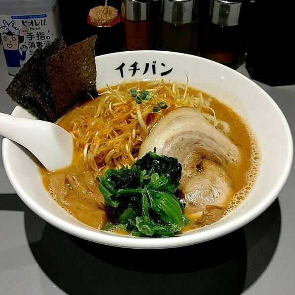 「濃厚えび味噌らーめん+辛ねぎ」@つけ麺 一番 本八幡店の写真