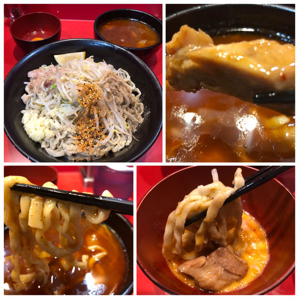 「辛いつけ麺 980円 2辛ニンニクアブラアレ 極上生卵50円」@麺屋 桐龍の写真